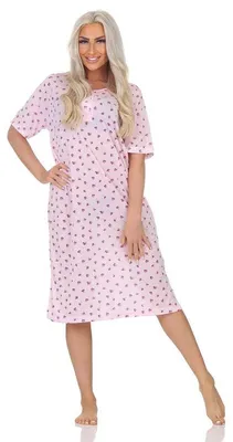 Produktbild von Damen Nachthemd Sleepshirt Nachtwäsche mit Muster, Rosa/M/38