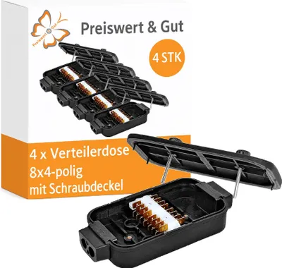 Produktbild von 4x Verteilerdose 8x4-polige Verbindung 150x40x75mm für KFZ als Sicherungskasten spritzwassergeschützt mit Schraubdeckel