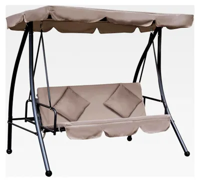 Produktbild von 2 in 1 Hollywoodschaukel mit Liegefunktion, 3-Sitzer Gartenschaukel mit verstellbarem Sonnendach und Kissen, Schaukelbank belastbar bis 340 kg, Gartenliege für Garten Terrasse 200 x 125 x 170 cm Beige