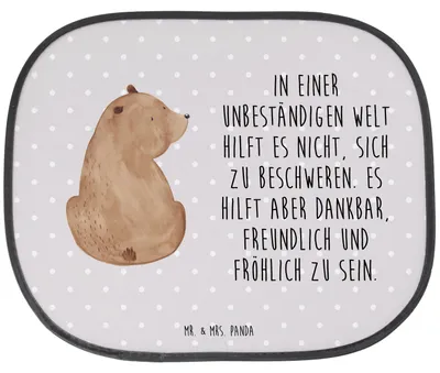 Produktbild von Mr. & Mrs. Panda Sonnenschutz Fürs Auto Bär Schulterblick - Grau Pastell - Geschenk, Sonnenblende, Bären, Weltansicht, Selbstachtung, Scheibenschutz, Autoscheiben, Teddy