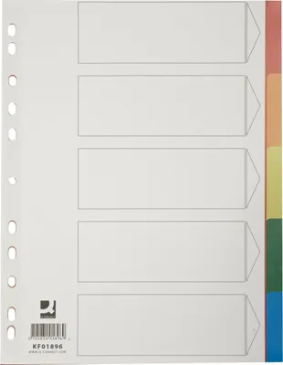 Produktbild von Q-CONNECT KF01896 Register - blanko, PP, A4, 5 Blatt, Taben 5-farbig, Indexblatt
