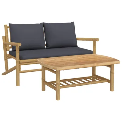 Produktbild von vidaXL 2-tlg. Garten-Lounge-Set mit Dunkelgrauen Kissen Bambus