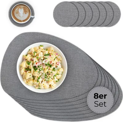 Produktbild von Ovales Tischset mit Glasuntersetzer, 8er Set, in Grau meliert