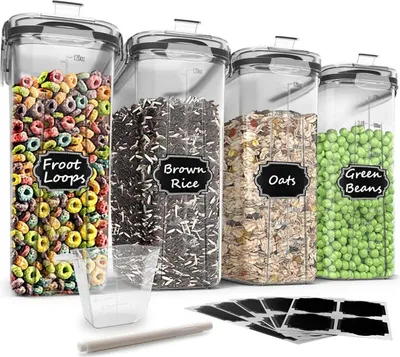 Immagine prodotto di Set di contenitori per cereali Wildone 6 pezzi contenitori ermetici per alimenti 4L senza BPA Nero Trasparente