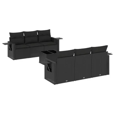 Produktbild von 7-tlg. Garten-Sofagarnitur mit Kissen Schwarz Poly Rattan