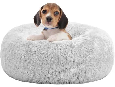 Produktbild von Orthopädisches Hundebett rund, Donut, Kuschelig, Waschbar, Hellgrau, 60 cm Ø