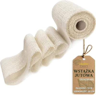 Zdjęcie produktu dla Creative Deco Wstążka Jutowa do dekoracji | rolka 20 cm x 10 m |Biała | naturalna brązowa tkanina | dekoracyjny bieżnik na stół, boho, wesele