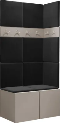 Produktbild von MIRJAN24 Garderoben-Set Orion I, Garderobe mit Sitzbank mit 11 x Wandpanel 42x42 (Farbe: Cashmere, Manila 18)