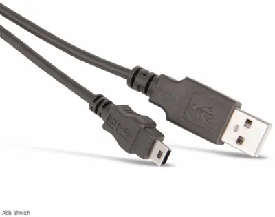 Produktbild von S/CONN 14-16035, 2 m, Mini-USB B, USB A, USB 2.0, 0,48 Gbit/s, Schwarz