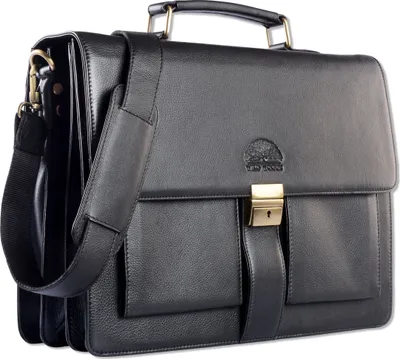 Produktbild von WILD WOODS - Aktentasche Leder XL mit Laptopfach 15,6 Zoll große Ledertasche zum Umhängen aus Rindsleder in Schwarz