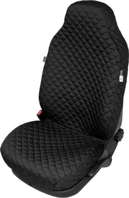 A black quilted car seat cover on a car seat.