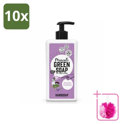 Immagine prodotto di 10 saponette artigianali "Marcel's Green Soap" per le mani - Lavanda e rosmarino - 500 ml - Confezione risparmio - 10 pezzi