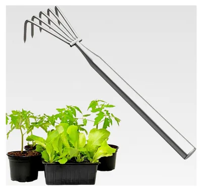 Produktbild von Rasenrechen | Ergonomischer Langstiel aus Edelstahl, robustes Handrechen für Gartenarbeiten, Unkrautjäten, Bodenlockerung, Laub und Rasenpflege