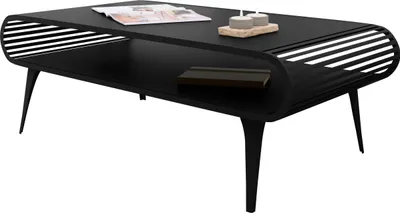 Produktbild von MIRJAN24 Couchtisch Aristo, Wohnzimmer Kaffeetisch, Basis aus Stahl (Farbe: Schwarz / Schwarz)