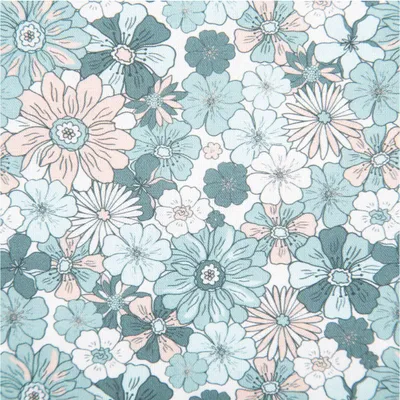 Produktbild von Baumwollstoff Meterware Popeline Blumen babyblau 1,45m