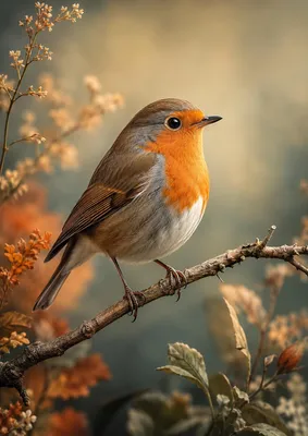 Produktbild von Rotkehlchen Poster DIN A2 – Kleiner Vogel auf Ast, matt