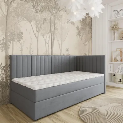 Produktbild von Masseno Boxspringbett ARIS 80x200 cm Komplett-Set mit Bonell Matratze und Topper, Polsterbett mit Bettkästen -Grau, KRONOS 15