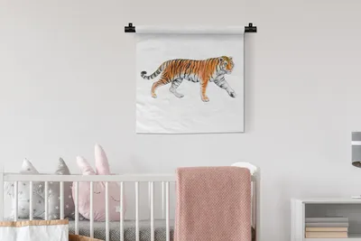 Produktbild von MuchoWow® Wandteppich Wandbehang Tiger - Orange - Schwarz 60x60 cm Tapisserie Dekoration Wandtuch - Dekorationen - Wand Decke