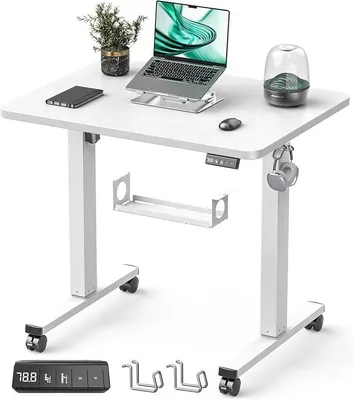 Imagen del producto de Escritorio de altura ajustable, 80 x 60 cm, escritorio eléctrico de altura ajustable para el hogar y la oficina, tablero de 2 piezas, color blanco