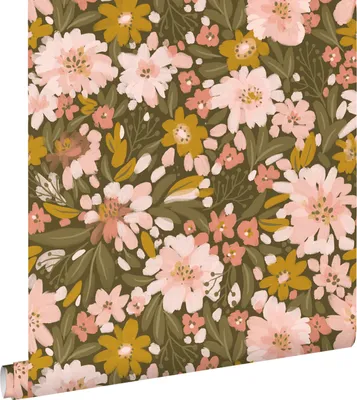 Produktbild von ESTAhome Tapete Blumen Olivgrün, Hellrosa und Ockergelb 50 x 900 cm