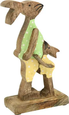 Produktbild von Osterhase mit Kind, Holzdeko grün gelb, Ostern 22cm