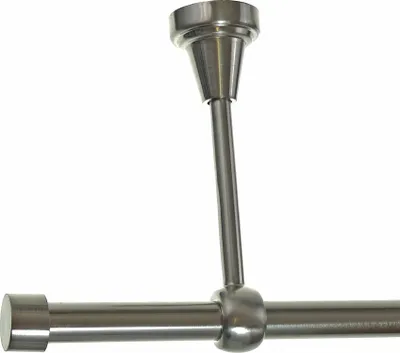 Produktbild von Gardinenstange Set Edelstahl Look Metall Ø 16mm zur Deckenträger 1-lauf Kappe, Länge wählbar H14 E16