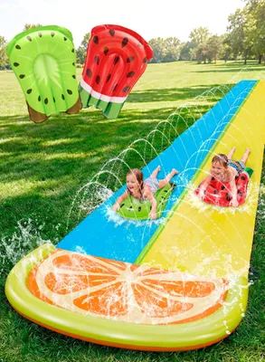 Productafbeelding van Waterglijbaan met 2 opblaasbare planken voor zomerse waterpret in de tuin