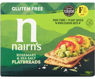Obrázek produktu pro Nairn's Rosemary & Sea Salt Flatbread 150g – Křupavý chlebíček s rozmarýnem a mořskou solí