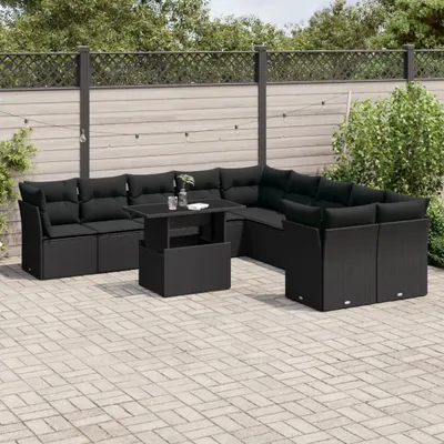 Produktbild von Maison Exclusive - 11-tlg. Garten-Sofagarnitur mit Kissen Schwarz Poly Rattan