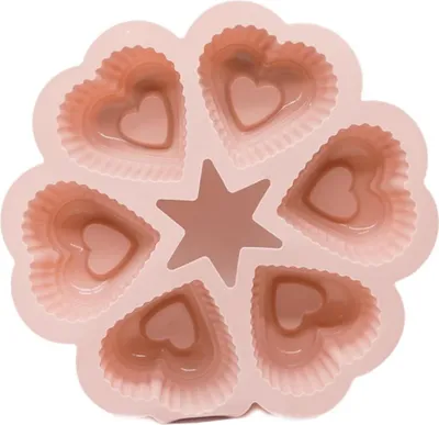 Produktbild von Herzförmige Muffinform, Muffinform, 6-Hohlräume, 3D, Liebesherz, Silikonbackformen, Antihaftbeschichtung, Silikonform in Herzform, Muffinform, für Seife, Schokolade, Gelee, Cupcake, Rosa
