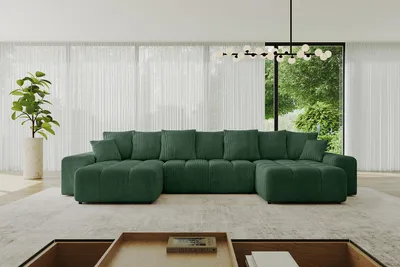 Produktbild von ALTDECOR Ecksofa in U-Form mit Schlaffunktion und Bettkasten ENIL-U 401x189x68 cm Grün - Corner Sofa Bett Eckcouch Couch L-Form Schlafcouch Ausziehbar Wohnlandschaft Schlafsofa Cauchsofa