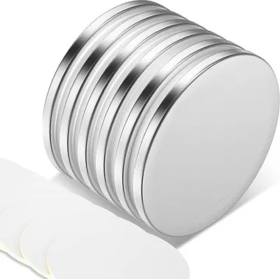 Produktbild von Neodymium-Magneten 6er Set, extra stark, 30x2mm, selbstklebend, große runde Magnetplatten für Küche, Weiß