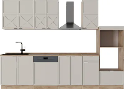 Produktbild von Küchenzeile Vicco Fame-Line GrauBeige/Goldkraft Eiche 300 cm mit Hochschrank, AP Eiche, Model 50502