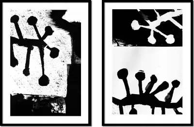 Obrázek produktu pro REMOTOVANÁ MALBA 33x43cm diptych se 2 obrazy černobílá abstrakce P2030