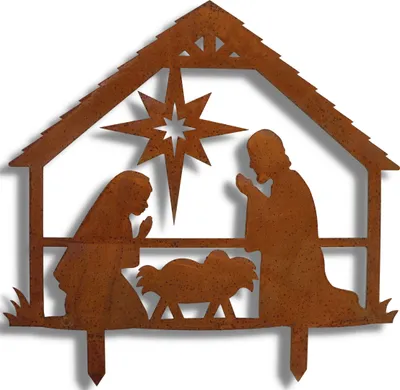 Image de Rostikal Crèche de Noël 28 x 35 cm avec figurines rouille noble Décoration de jardin