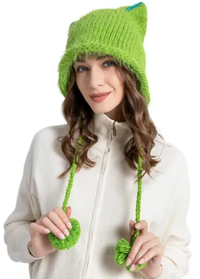Produktbild von Strickmütze mit Katzenohren, Pompon, One Size, für den Winter