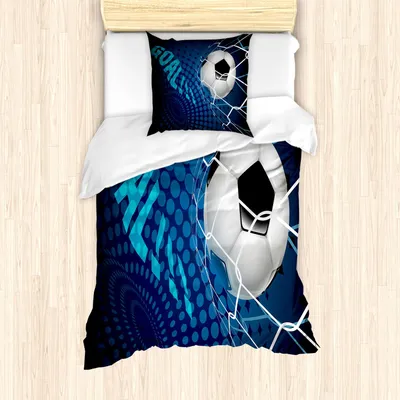 Obrázok produktu pre ABAKUHAUS Futbalová obliečka na perinu, cieľ Futbalová sieťová súhrnná bodová vzorka Pôvod Európsky šport, 135 x 200 cm + 80 x 80 cm, čierna, biela, modrá