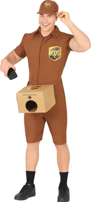 Produktbild von Junggesellenabschied Spaß Paket Lieferant Kostüm Outfit Hut Box Paket Party Feiern Humor Spaß Event Unterhaltung Highlight Gag, Größe: 52 - 54 (L) Farbe: Braun