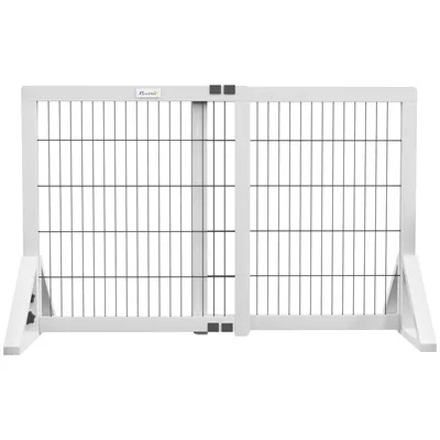 Produktbild von PawHut Hundeschutzgitter, 2-teiliges Schutzgitter, verstellbare Breite 63–106 L x 44 B x 67 H cm, Tor für Treppen, Türen, Flure, Kiefernholz und Stahl, Weiß