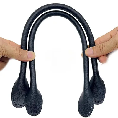 Image de Poignées pour sacs - 2 pièces en cuirPolyuréthane- Remplacement pour sacs à main et portefeuilles - 52 cm - Noir