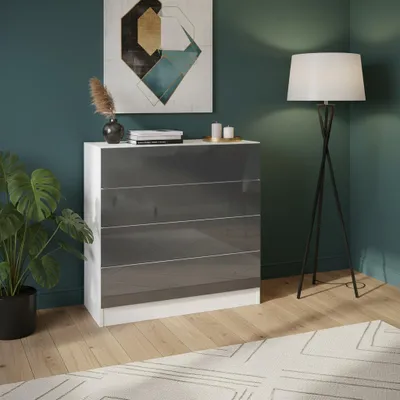 Produktbild von Kommode "Vaasa" 4 SK weiß-graphit-glänzend