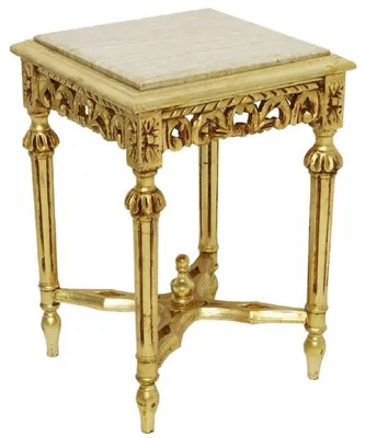 Produktbild von Casa Padrino Barock Beistelltisch Gold / Cremefarben - Prunkvoller Massivholz Tisch mit Marmorplatte - Barock Wohnzimmer Möbel