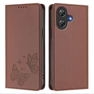 Produktbild von Lederhülle für Ulefone Note 21, Schmetterling Prägung Leder Brieftasche Schutzhülle mit Ständer Braun