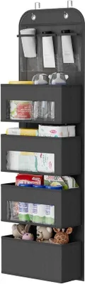 Image de Étagère de rangement grise avec 4 compartiments et 2 crochets