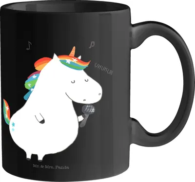 Produktbild von Mr. & Mrs. Panda Tasse Einhorn Sänger - Schwarz - Geschenk, Einhörner, Unicorn, Kaffeetasse, Pott, Party, Geburtstag, Teetasse, Disco, Teebecher, schöne
