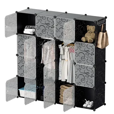 Zdjęcie produktu dla Szafka Vigevee z 20 przegródkami, wymiary 175x140x35 cm, wykonana z tworzywa PP, kolor czarno-biały, wyposażona w 2 drążki