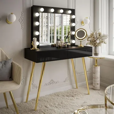 Produktbild von Schminktisch SIENNA GOLD mit Schubladen auf goldenen Beinen