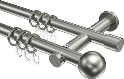 Produktbild von Interdeco Gardinenstange / Vorhangstange Edelstahl-Optik, Typ Platon Luino (Kugel), 20 mm Ø 2-läufig, 420 cm