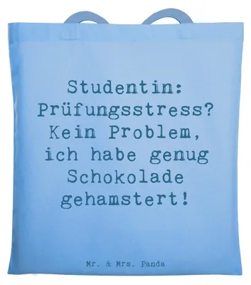 Produktbild von Mr. & Mrs. Panda Jutebeutel Spruch Studentin Schokoladenliebe - Sky Blue - Geschenk, Berufsleben, Studium, Tasche, Beutel, personalisierte Geschenke, Schultasche, Beruf