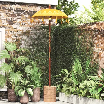 Produktbild von vidaXL Balinesischer Sonnenschirm mit Sockel Gelb 95 x 95 x 260 cm